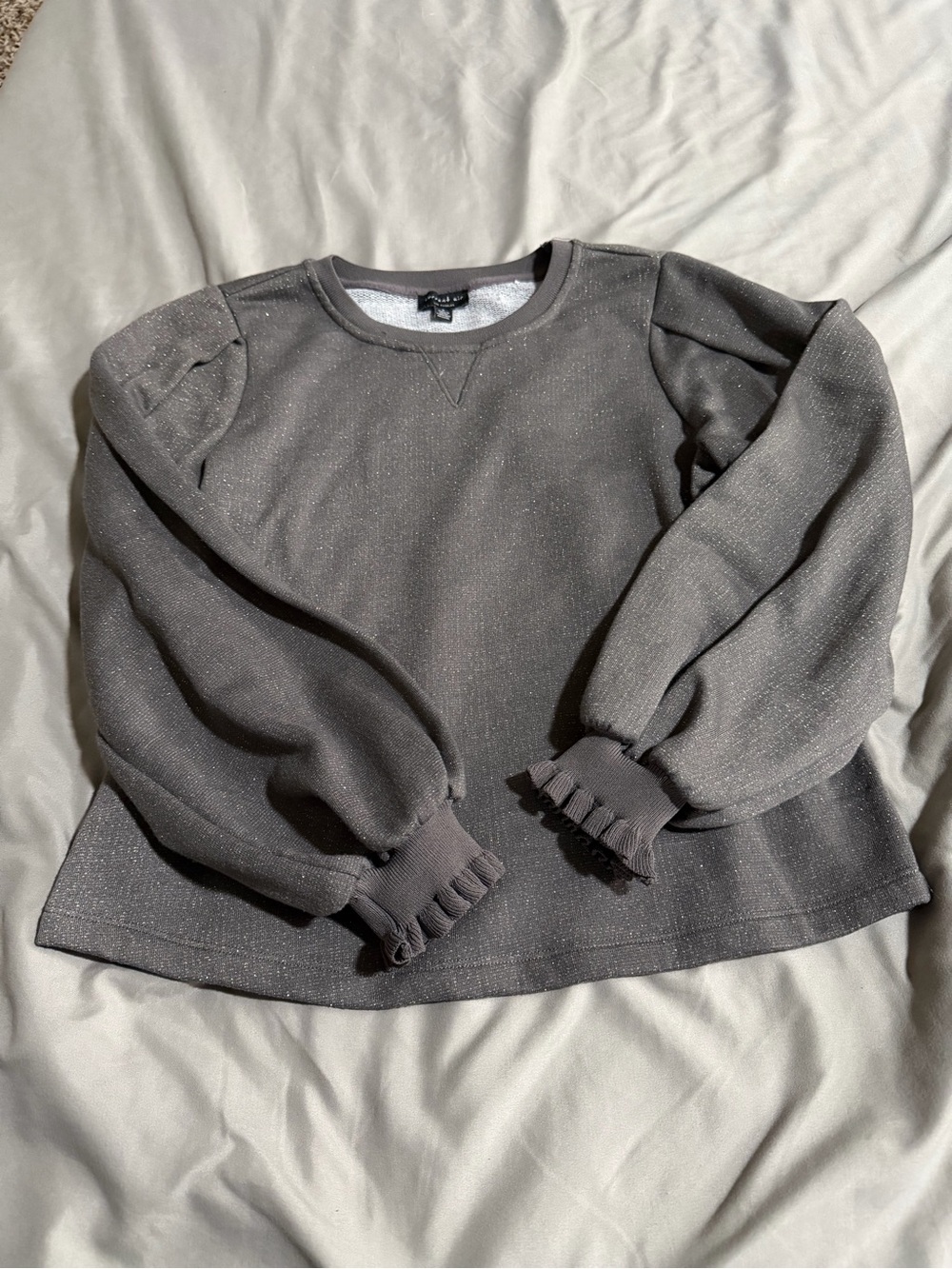 Sparkle Gold & Gray Puff-Sleeve Sweater